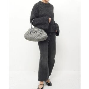 Vintage Christian Dior Quilted Gray Cannage Satin Charming Doctor Bag